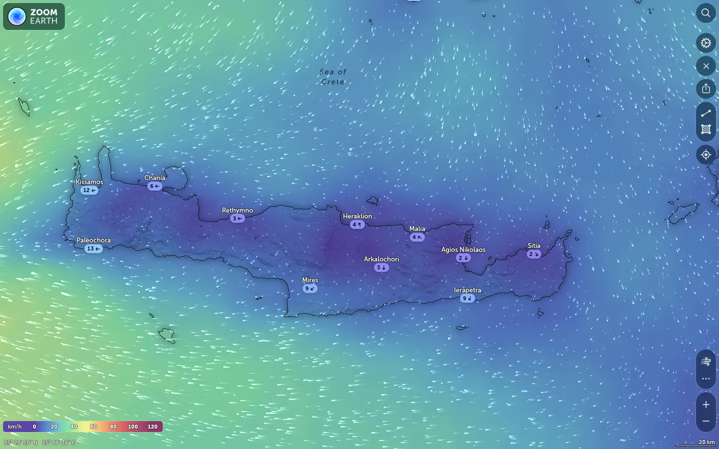 Χάρτης ανέμων Ηράκλειο καιρός