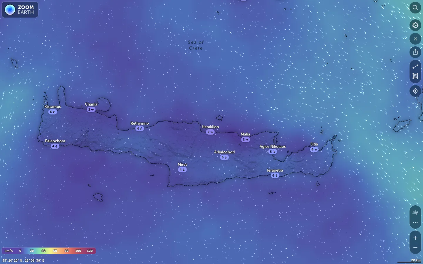 Χάρτης ανέμων Ηράκλειο καιρός