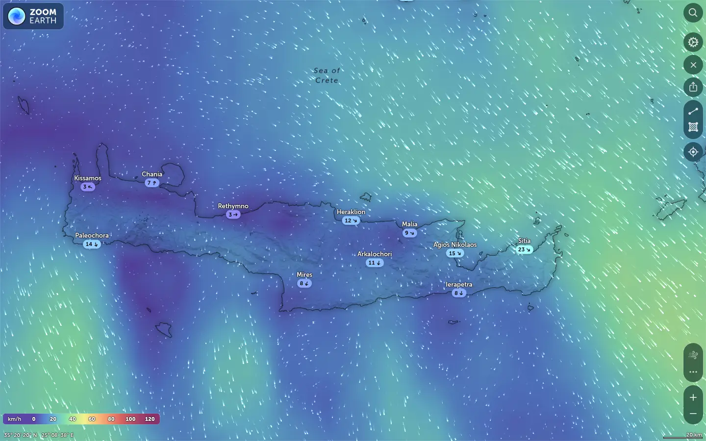 Χάρτης ανέμων Ηράκλειο καιρός